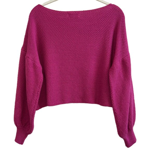 Lovers + Friends Magenta Balloon Sleeve Wide Neck Knit Crop Sweater Size S - Picture 5 of 7